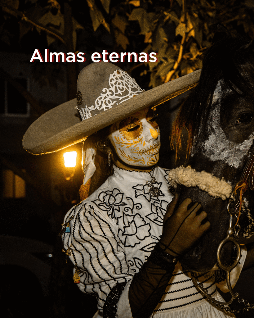 Catrina con su caballo en el dia de muertos