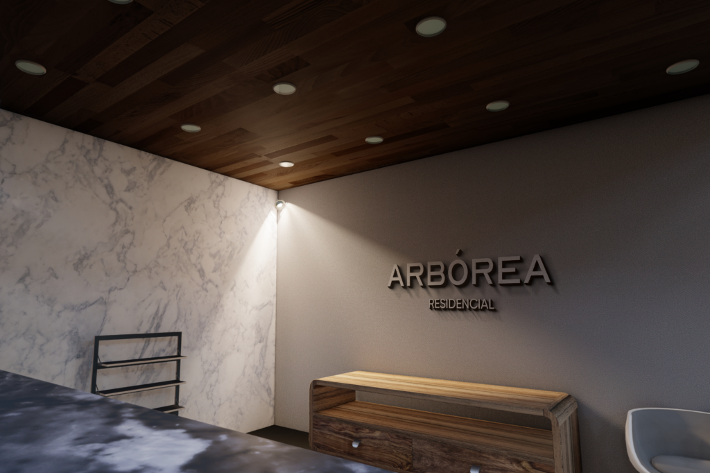 Recepción de Arbórea Residencial elegante y minimalista