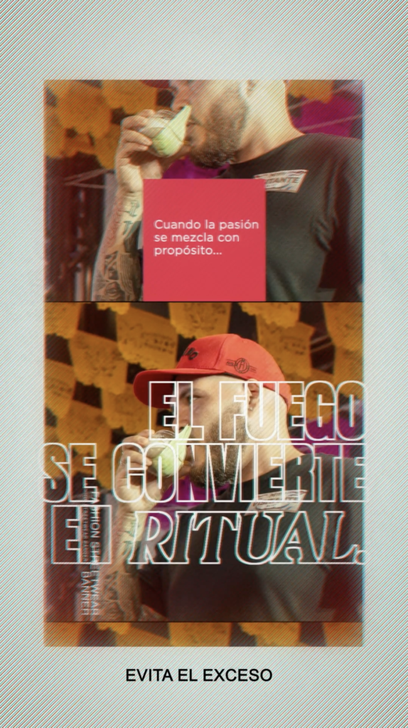 Hombre bebiendo mezcal con diseño de un video promocionando al ganador de mixología Alma de Judas